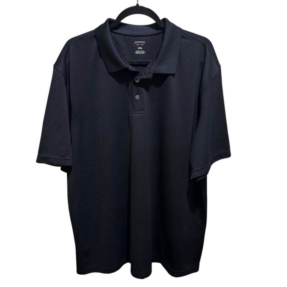 Arrow USA 1851‎ Mens XXL Black Short Sleeve Textured Polo Shirt Business Casual